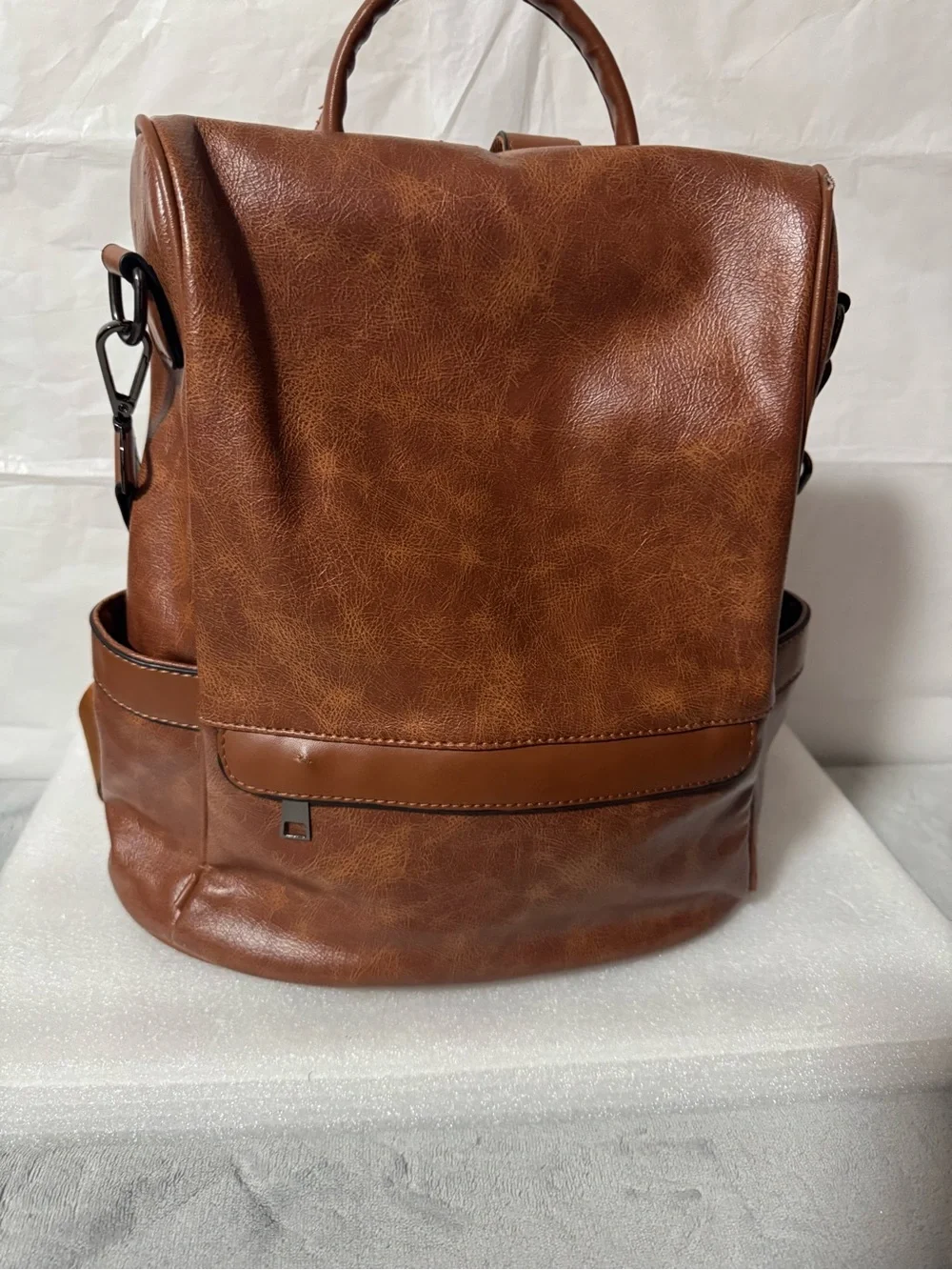 Men's Brown Leather-Look Backpack Tote - Stylish Everyday Bag